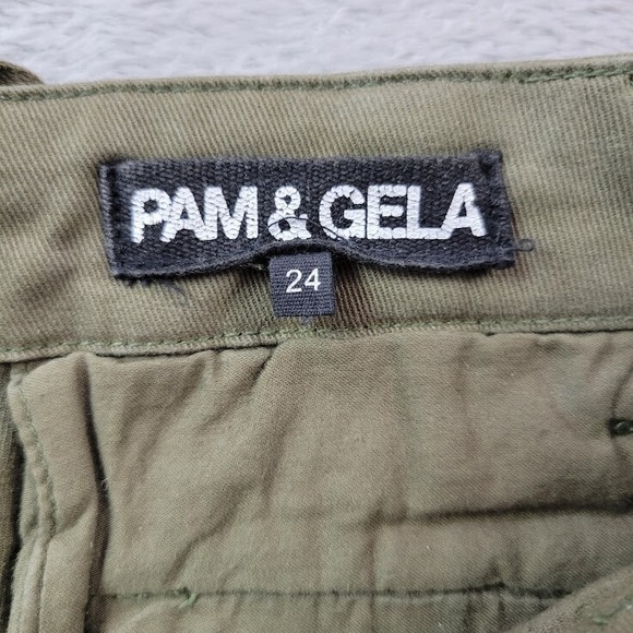 Pam & Gela Pants Womens 24 Brown Side Stripes Lace Back Raw Hem Stretch - Picture 9 of 11